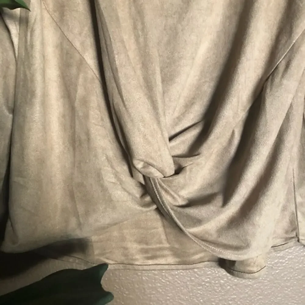 Rain Tan Suede-Like Front Knot Long Sleeve